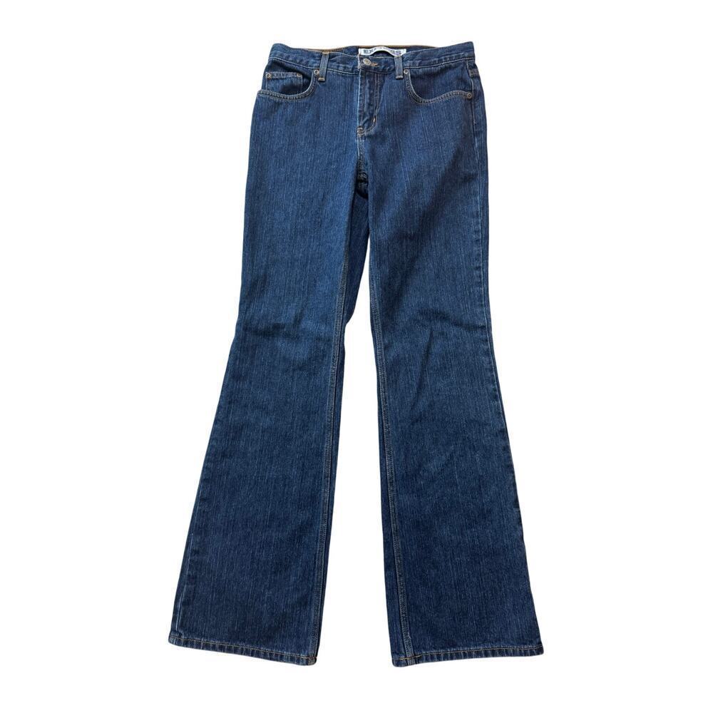 Express Woman's Jeans/Pants size 7/8 LONG/TALL, Dark Blue Denim, Low Rise, Flare
